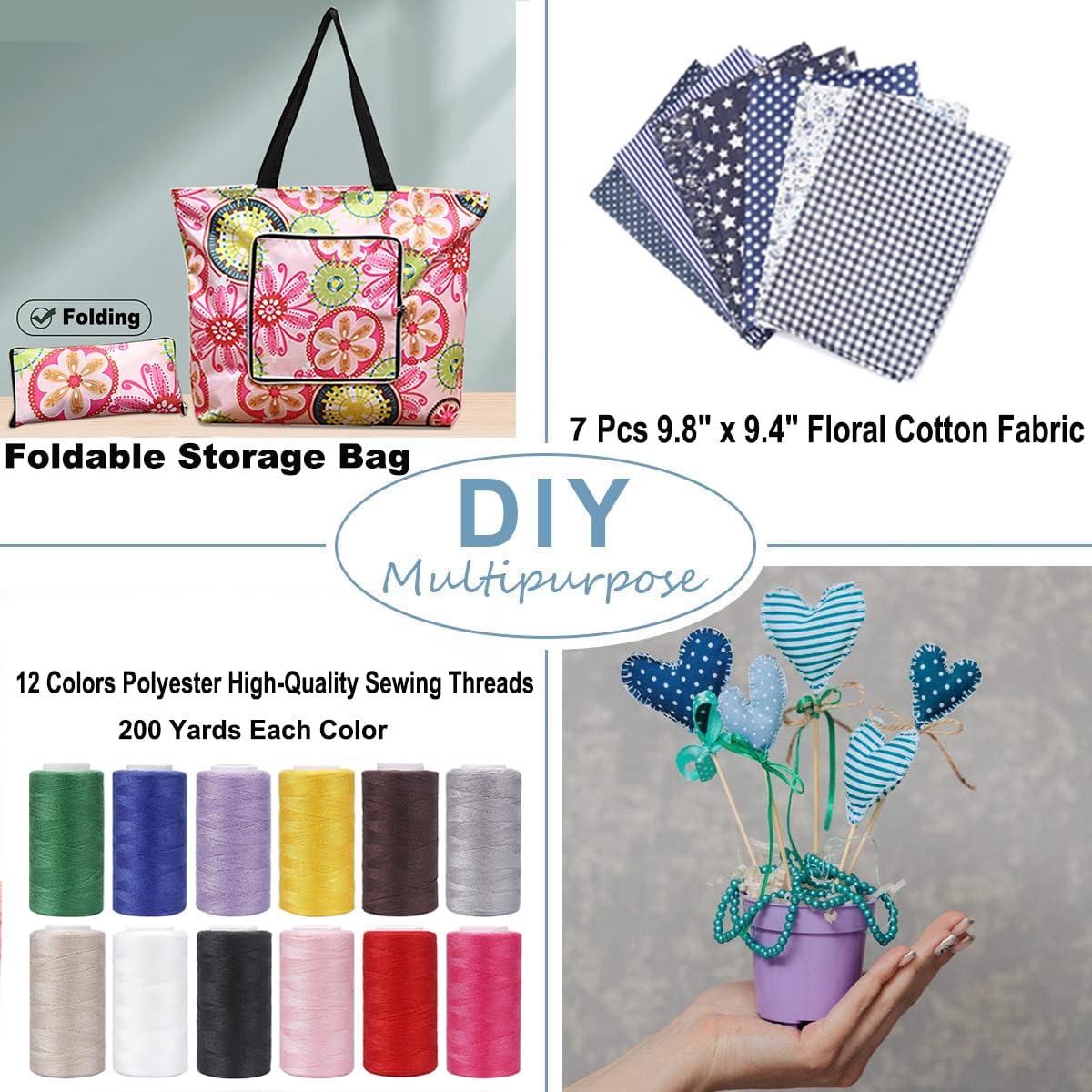 Dechow Sewing Machine for Beginners, Electric Mini Portable, 12 Built-in Stitches with Reverse Sewing, 2 Speeds Double Thread with Foot Pedal, Storage Bag, Cotton Fabric and Threads(Purple)