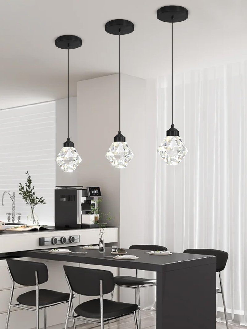 Crystal Pendant Light for Kitchen Island,Black Chandelier Lights Fixture, Hanging Lighting Ceiling Light Fixture Modern Adjustable Pendant Lighting for Dining Room Bedroom