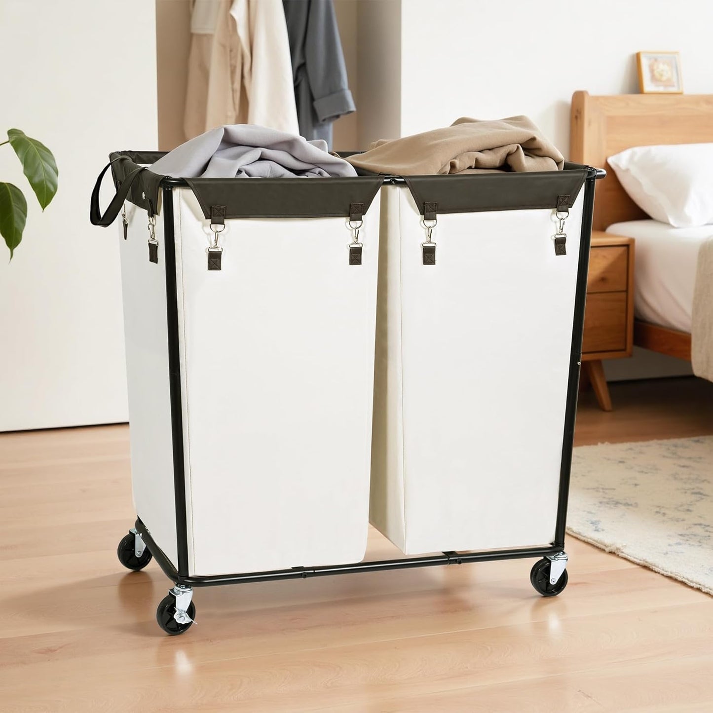 280L 2-Compartment Commercial STO STO Rolling Industrial Laundry Hamper with Wheels, Extra Large Laundry Sorter, Heavy