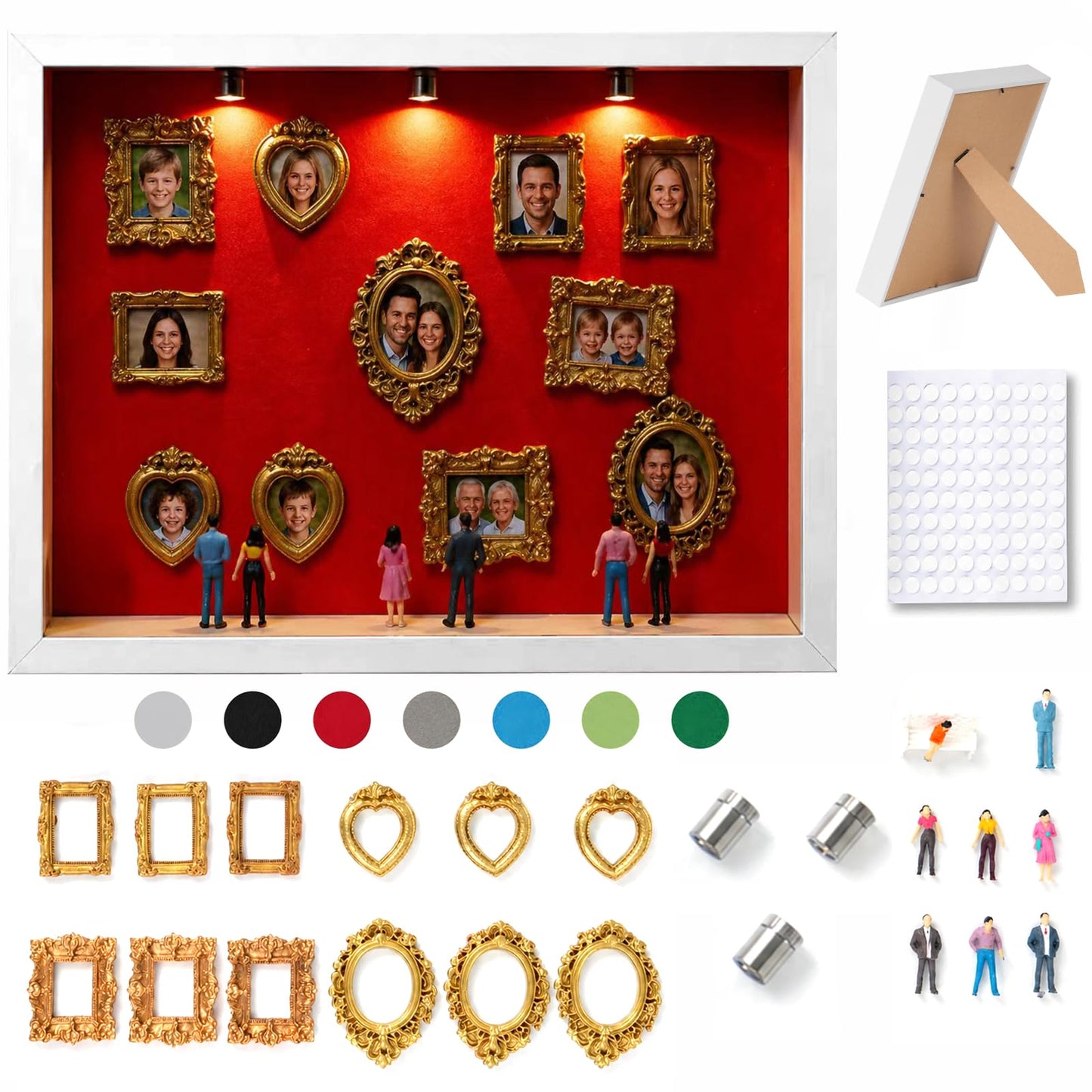 WQLLWFC Mini Museum Frame Silhouette Box Kit ，Wedding Shadow Memory Box with Gold Frames & Figurines & Background Paper，Perfect for Anniversaries, Mother's Day, Birthdays, Valentine's Day , Home Decor