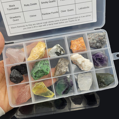 Rock & Mineral Collection Kit for Adults and Kids Natural Rocks for Tumbling Polishing Gemstone Raw Crystals Rough Stones for Wicca & Reiki (15Pcs)