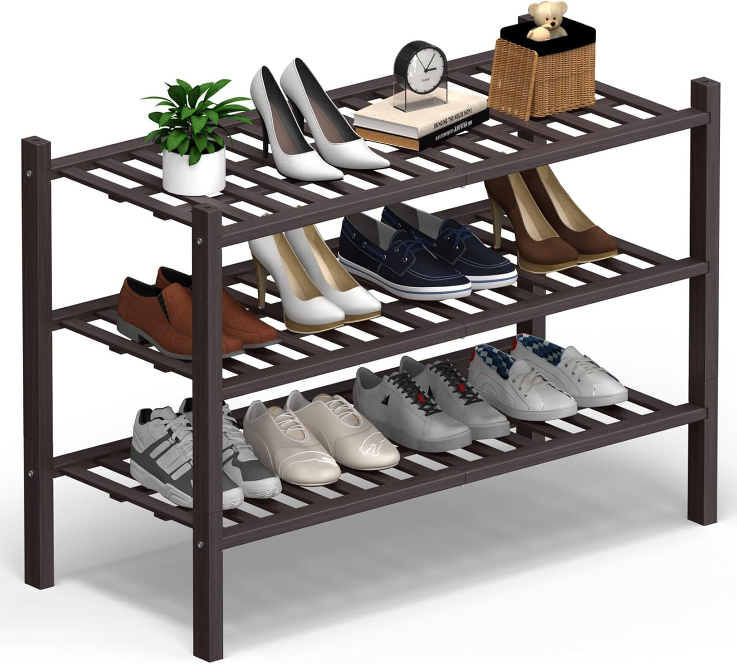 3 Closet,Hallway,Entryway,Small 27"x12"x21" Haddockway Large Tier Bamboo Shoe Rack Storage Organizer, Multifunctional