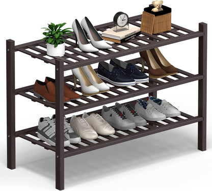 3 Closet,Hallway,Entryway,Small 27"x12"x21" Haddockway Large Tier Bamboo Shoe Rack Storage Organizer, Multifunctional
