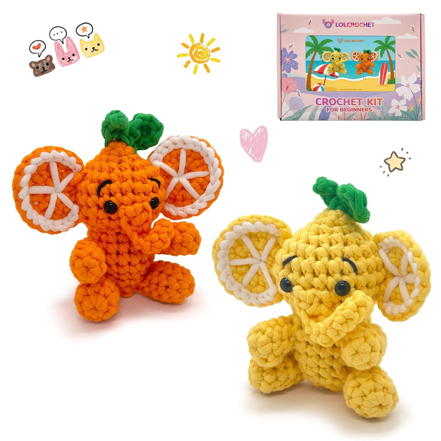 Elephant Crochet Kit for Beginners, Learn to Crochet Starter Set with Step-by-Step Video Tutorial & Crocheting Manual, Easy Yarn Knitting Project for Adult & Kid 12+, Stuffed Animal Doll for Xmas Gift
