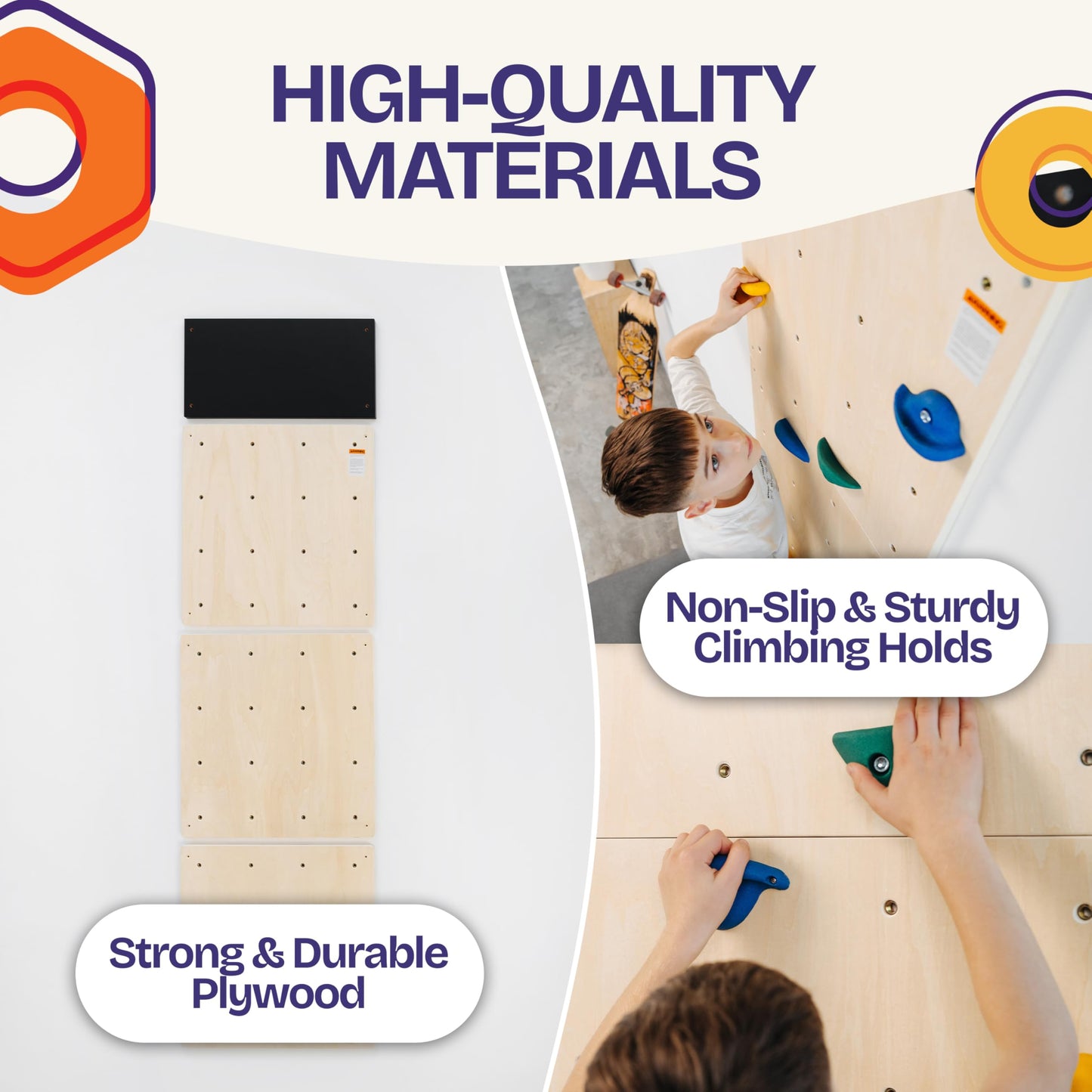 ComfyBumpy Rock Climbing Wall for Kids | Indoor Playground Play Gym Set with Drawing Blackboard & 12 Non-Slip Holds | Durable Wooden Climber for Ages 3+ | 132 lbs Capacity | Easy Assembly