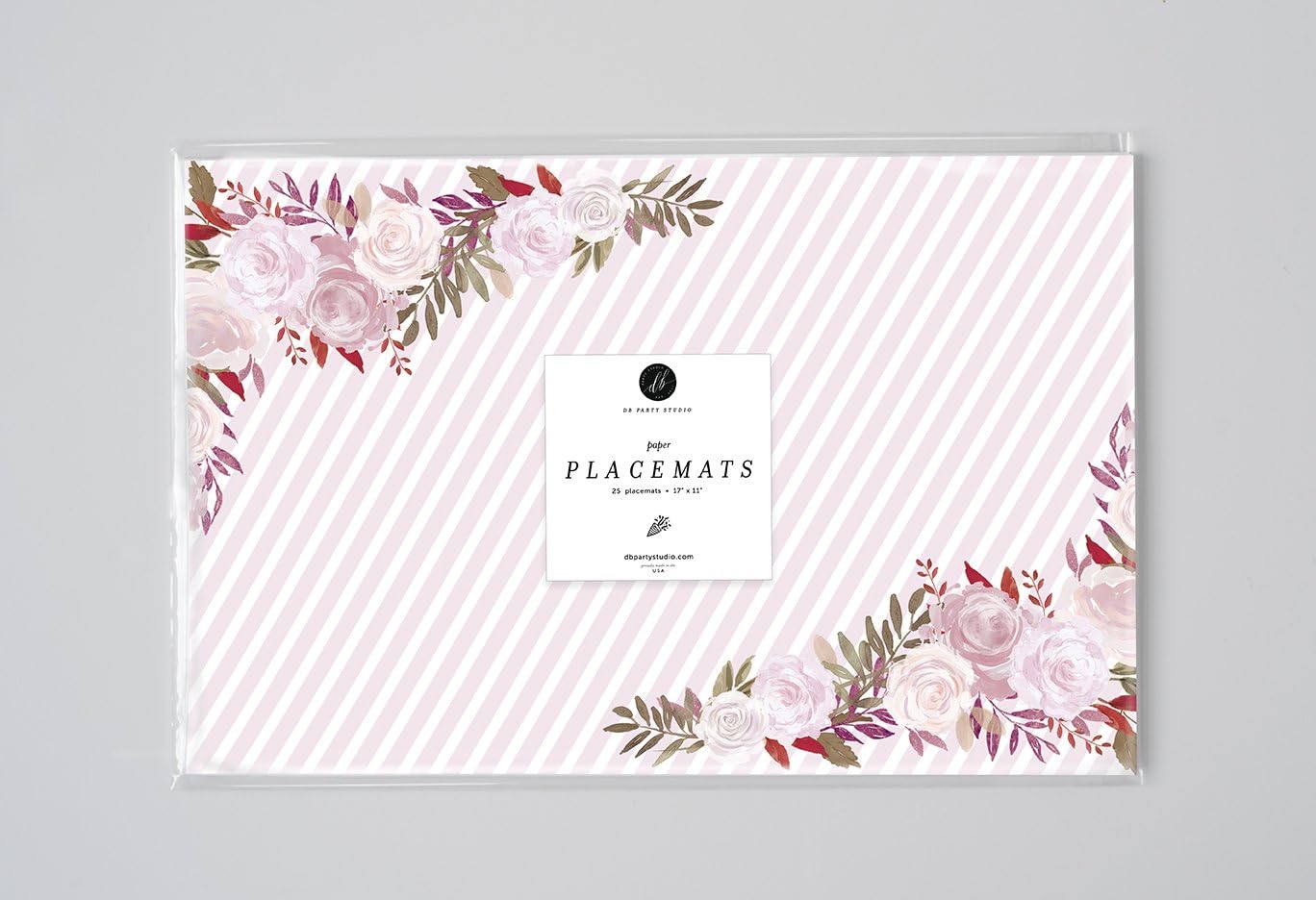 DB Party Studio 25 Pack Paper Place Mats, 17" x 11" Disposable for Bridal Shower, Graduation, Birthday & Easy Cleanup