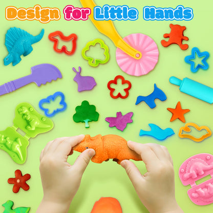 Dough Tools Set, 34 Pcs Dough and Clay Accessories with Stamp, Cutters, Dino Maker, Animals Molds, Rolling Pins, Modeling Clay Play Tools Kit for Boys Girls