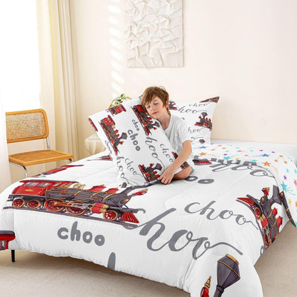 Set Set Set Set 1 Feelyou Cartoon Car Bedding Kids Train Comforter Boys Girls Choo-Choo Rail Roads Tracks Decor