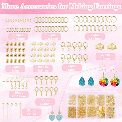 Fesorsi 772 Pcs Clay Earring Making Kit, 39 Polymer Clay Molds Stainless Steel, Polymer Clay Tools with 8 Circle Cutters, 1 Clay Letter Stamps and 710 Pcs Earring Accessories for DIY Jewelry