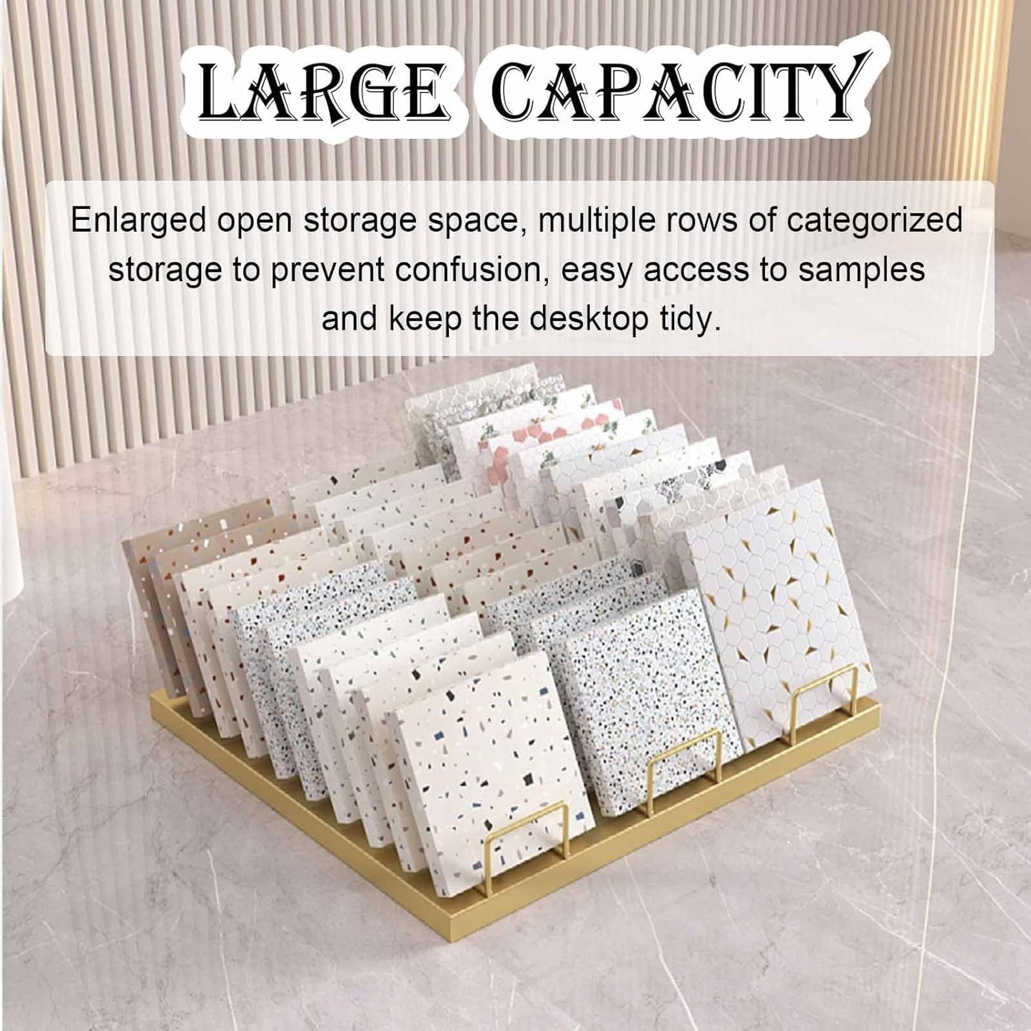 Floor tile sample rack,Heavy Duty Floor Tile Display Rack - Metal & Wooden Vertical Sample Holder, Perfect for Craft Shows, Oblique Insertion Design for Efficient Tile Storage