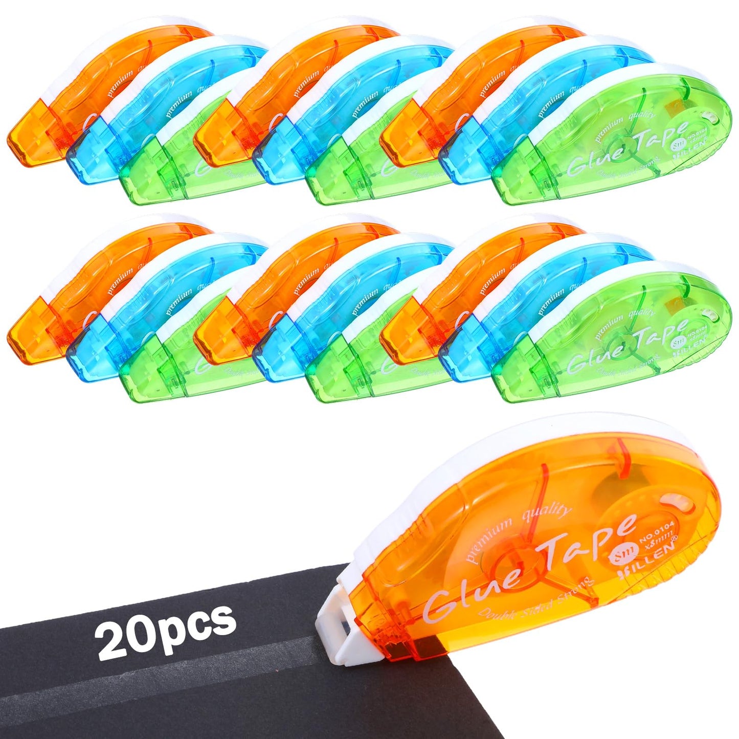 20 Pcs Double Sided Tape Roller, 3 Colors Permanent Adhesive Craft Tape Glue Runner for Scrapbooking, Photo, Gift Wrapping, 0.3IN x 26FT