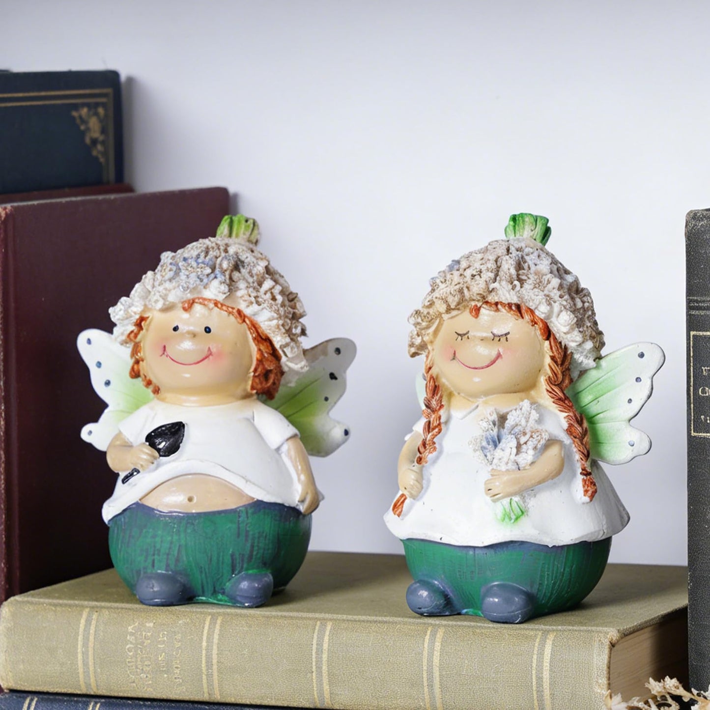Brizoria Fairy Garden Accessories Set of 2 Whimsical Male and Female Fairy Figurines Hand Painted Resin Miniature Garden Decor for Outdoor Patio Porch Shelf Tabletop Display
