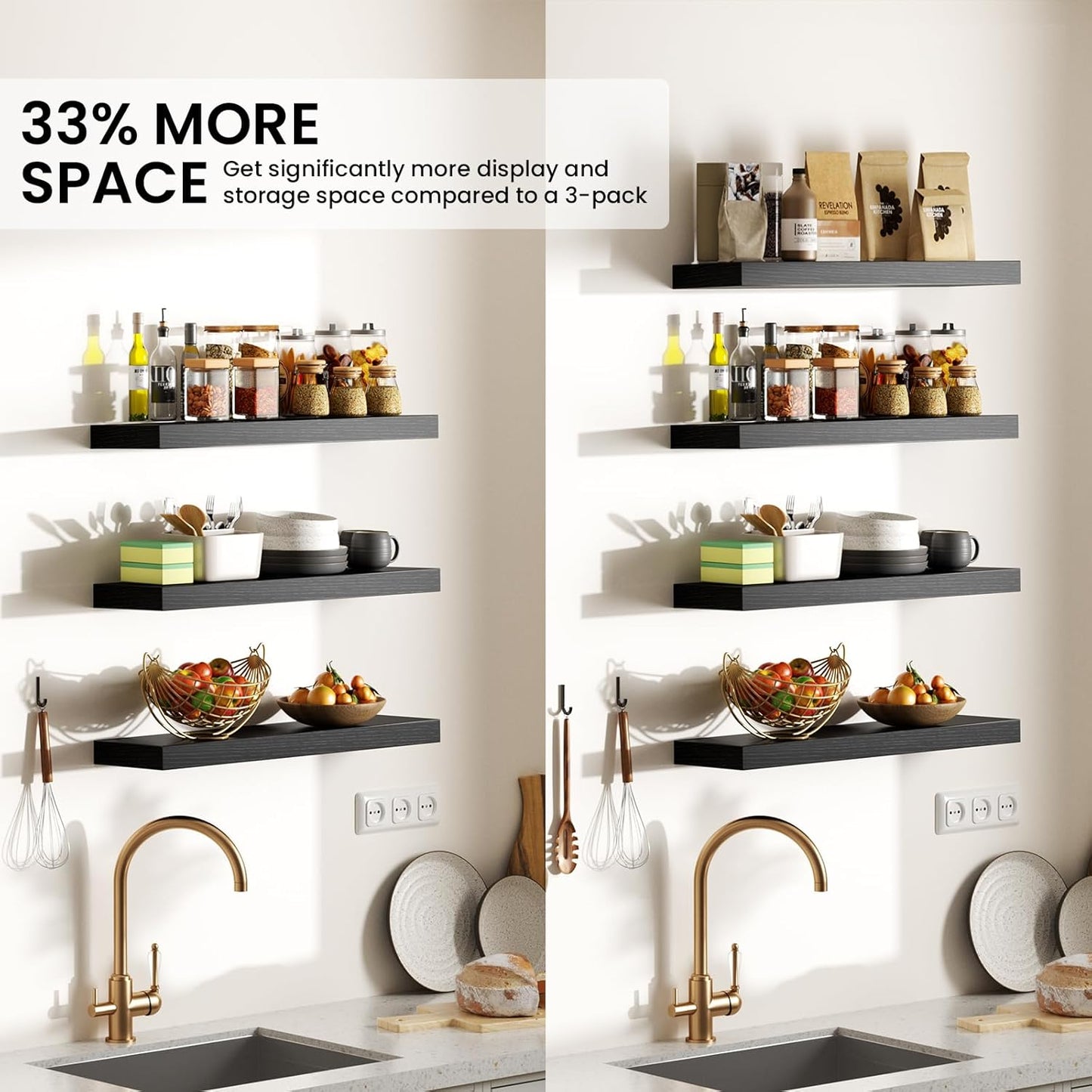 15.7in 22lbs Set 4) BAYKA Floating Shelves for Wall, Wall Mounted Rustic Wood Shelves for Bathroom, Bedroom, Living
