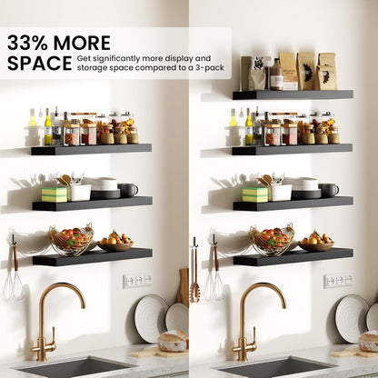 15.7in 22lbs Set 4) BAYKA Floating Shelves for Wall, Wall Mounted Rustic Wood Shelves for Bathroom, Bedroom, Living