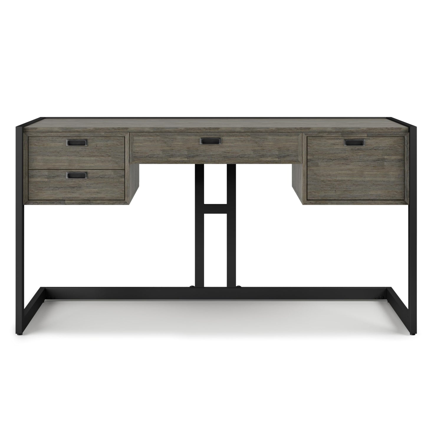 SIMPLIHOME Hampden SOLID ACACIA WOOD Modern Industrial 60 Inch Wide Desk in Weathered Grey, For the Office Desk, Writing Table, Workstation and Study Table