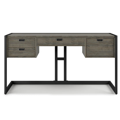 SIMPLIHOME Hampden SOLID ACACIA WOOD Modern Industrial 60 Inch Wide Desk in Weathered Grey, For the Office Desk, Writing Table, Workstation and Study Table