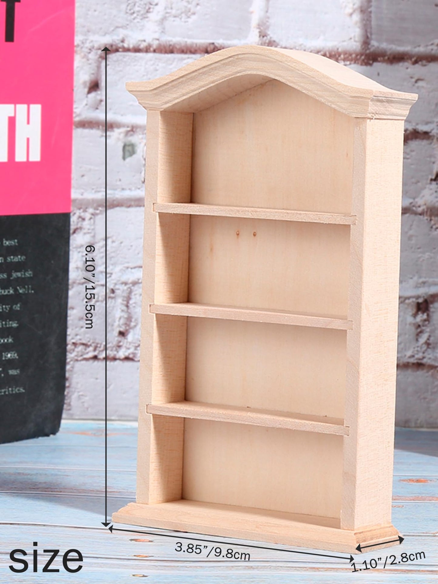KooingTech Mini Bookshelf, Dollhouse Bookshelf for Mini Books, 1:12 Miniature Bookshelf of Miniature Dollhouse Furniture, Wooden Doll House Book Shelf, Dollhouse Bookcase Wood Color (1)