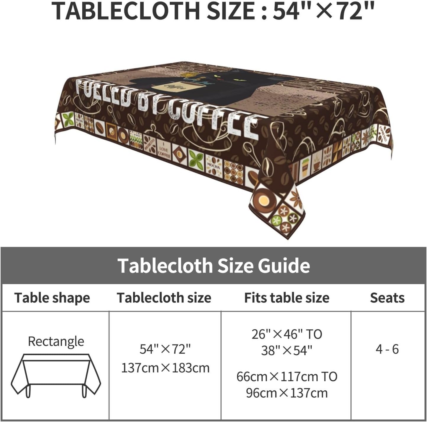 TNOKKU 54x72 Inch Vintage Cat Table Cloth for Party, Waterproof Tablecloth for Kitchen Dining Room Picnic Weddings