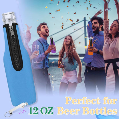 12 OZ 6 Pack) Beer Bottle Cooler Sleeves, Standard Zip-up Extra Thick Neoprene Insulated Sleeve-Keep Beer Cold