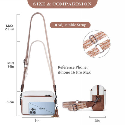 Roulens Triple Zip Small Crossbody Bag for women,Wide Strap Cell Phone Purse Shoulder Handbag Wallet with Credit Card Slots