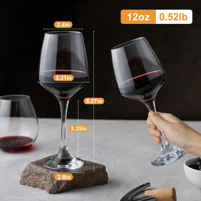 GLAZVIA Wine Glasses Set of 6, 12oz Classic Stemmed Glasses, Thick & Clear, Dishwasher Safe Stemware for Red or White, Gift for Party, Holiday, Anniversary, Restaurant, Home Bar, Daily Use