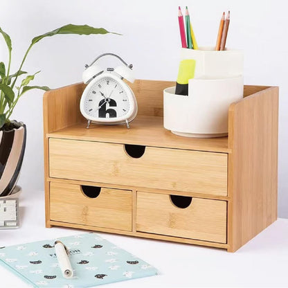 MAGIC BAMBOO 3 Drawer Bamboo Desk Organizer with Shelf – Makeup Storage & Tabletop Organizer for Home Office, Workspace, or Bathroom – No Assembly Required