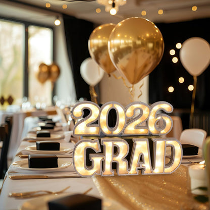 2026 Grad Light Up Letters, Wooden Graduation Marquee Letters with LED, Grad Sign for Table Centerpiece Wall, Graduation Party Decorations 2026 for Kindergarten High School College (2026)