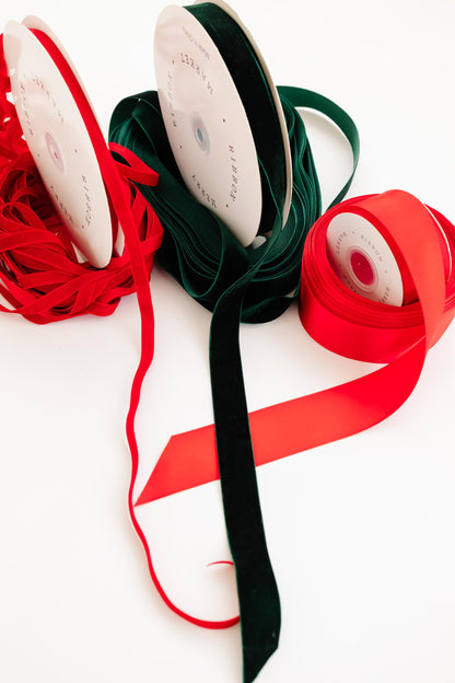 Christmas Gift Wrapping Ribbon Set, 3 Rolls, 60 Yards Total, Red Velvet, Red Satin & Dark Green Velvet Minimal Holiday Ribbons by Merry Market (Bundle 2)