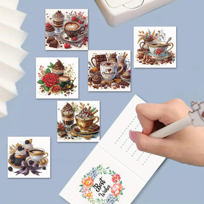 pigpigboss 6 Packs Coffee Dessert Diamond Painting Greeting Cards Kit, Crystal Rhinestones Flower Cupcake Diamond Art Birthday Card with Envelopes for Beginner Adult Holiday Blessing