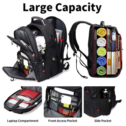 SHRRADOO Extra Large 50L Travel Laptop Backpack with USB Charging Port, College High School Backpack Airline Approved Business Work Bag Fits 17 Inch Computer for Men Women