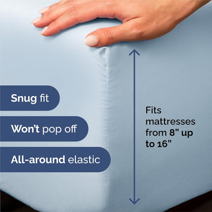 Split King Size 5-Piece Sheet Set | Comfy Cooling Bed Sheets - Luxury Hotel Quality - Deep Pockets, Soft, Wrinkle-Free - Oeko-Tex Certified - Sky Blue