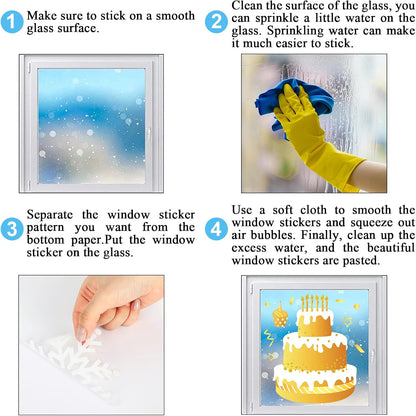 Whaline 134Pcs Birthday Window Clings, Gold Yellow Decals for Birthday Party Home School Decorations