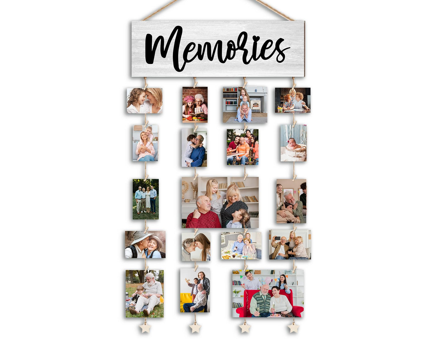 Orchroma Memories Picture Frames Collage Wall Decor,Photo Collage Frame for Wall,Picture Hanging Kit,Memories Picture Board,Family Friends Hanging Photo Display with Clips