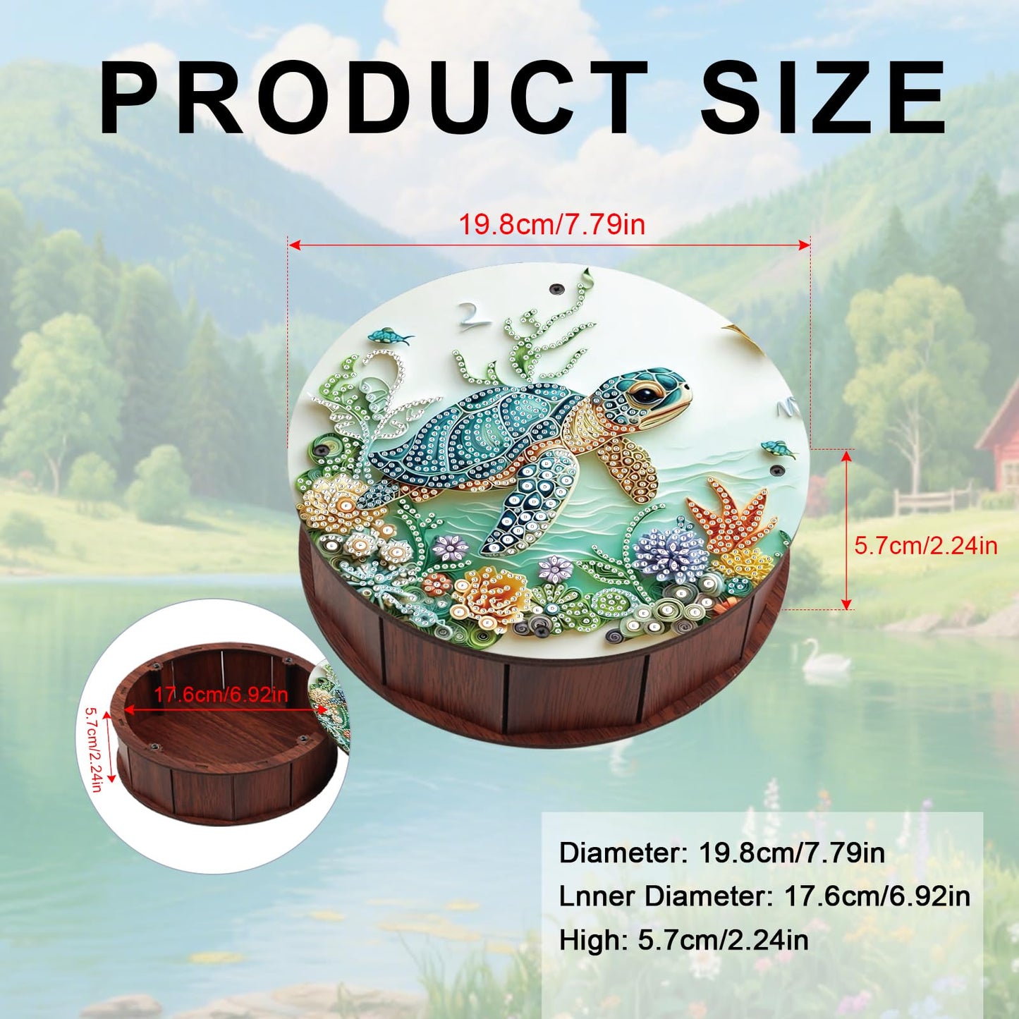 JZHYOAN Sea Turtle Diamond Art Snack Box with Lid for Home DIY Animal Diamond Painting Wooden Container Holder Gem Art Holder Box for Family Table Movie Snack Tray Organizer Storage Decor Craft