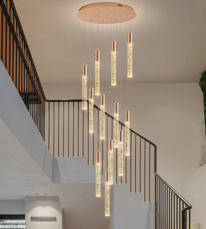 Upfelw Modern High Ceiling Crystal Chandelier 12-Lights, Large Spiral LED Raindrop Foyer Pendant Lighting, Bubble Staircase Living Room Hanging Light Fixture Flush Mount Gold
