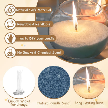 MECCANIXITY Pearled Sand Candles with 20 Pcs Wicks 7Oz / 200g Candle Beads Refillable Powder Sand Wax Making Kit for Thanksgiving Christmas Wedding Party DIY Home Crafts, Sea Blue