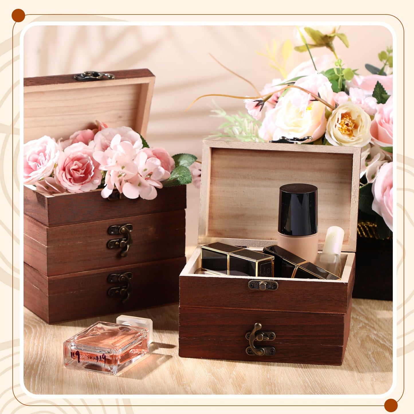 Uiifan 6 Pack Bulk Wooden Box 6 x 4 x 2 Small Unfinished Wooden Boxes with Hinged Lids Small Treasure Chest for Crafts Art Hobbies Storage Jewelry Box DIY Gift (Wood Color)
