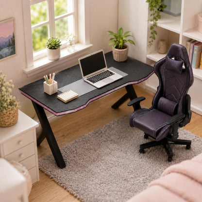 LUOZZY 2 Pcs 1:12 Scale Miniature Dollhouse Gaming Desk and Chair Furniture Model for Scene Decorations