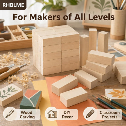 RHBLME 40 PCS Basswood Carving Blocks, 4" x 1" x 1" Unfinished Wood Blocks for Carving, Wooden Cubes Soft Solid Wooden Basswood for Wood Carving Beginners or Expert Carvers and Whittling