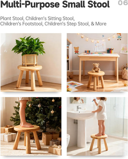 NKGIAG 10" (1 Pack) Small Solid Wood Stool, Round Wooden Step Stool for Kids & Adults, Sturdy Plant Stand, Low Sitting