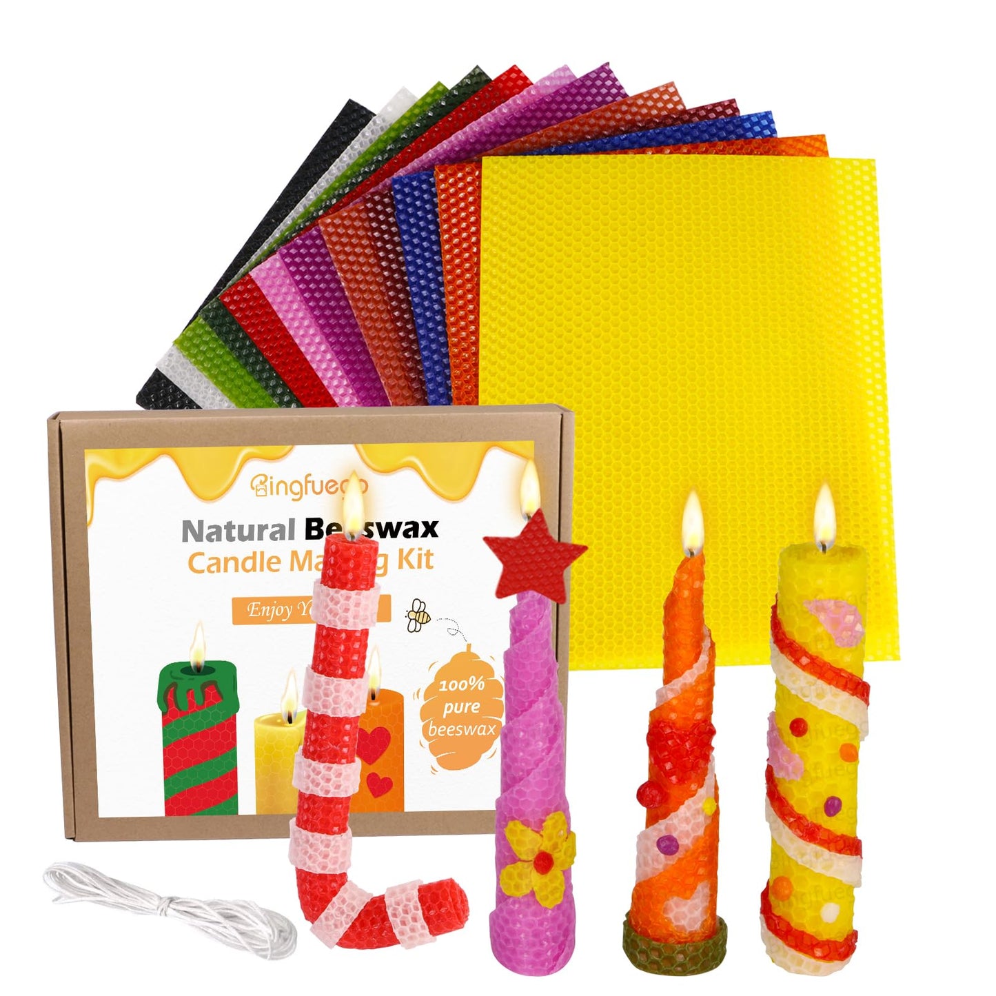 Bingfuego Beeswax Candle Making Kit for Kids - 12 Sheets for Rolling, Natural Candle Making Kit (Classic Color, 10 x 8 inch)
