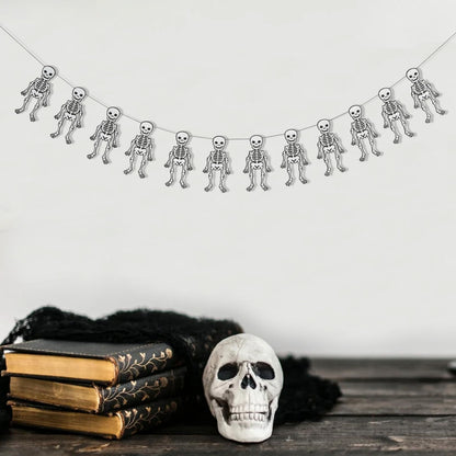 Halloween Skeleton Garland - Felt Halloween Birthday Party Banner, Gothic Theme Party Supplies, Bachelorette Parties Decoration and Gothic Weddings, Skeleton Decorations Cake Smash Photo Props