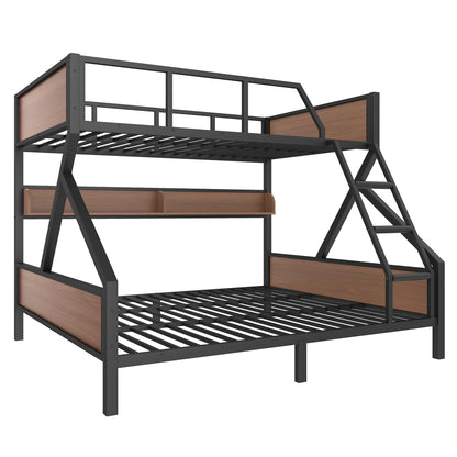 Bellemave Queen Over King Bunk Bed with Storage Shelf & LED Lights, Heavy Duty Metal Bunk Bed Frame with Guardrails & Ladder, No Box Spring Needed, Black