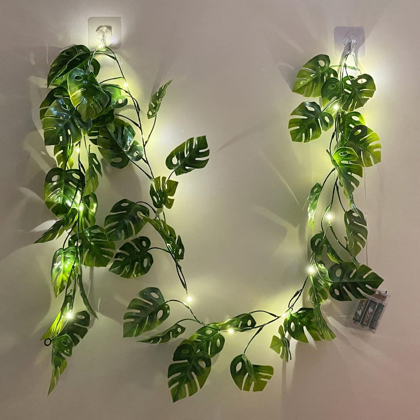 20 Lights,Summer Fielegen LED Monstera Leaf String Lights, Artificial Tropical Palm Leaves Greenery Vines