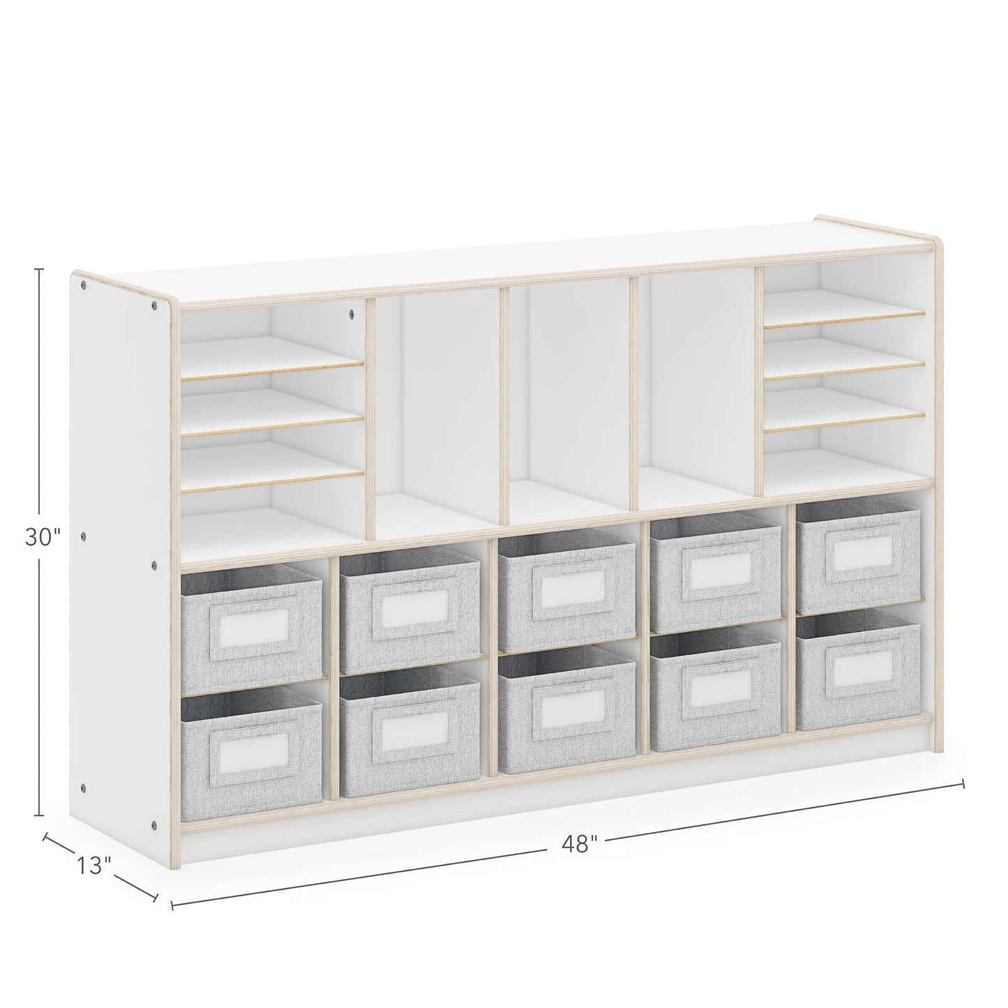 Guidecraft EdQ Shelves and 10 Bin Storage Unit- White: Display Shelf Storage Organizer for Home, School and Office; Wooden Book Cubby and Toy Shelf