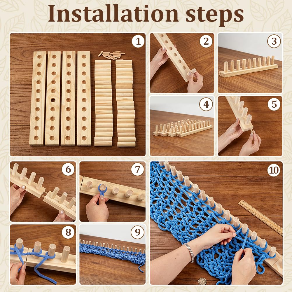 PH PandaHall Chunky Blanket Loom Knitting Kit, 1.6m DIY Wooden Weaving Blanket Maker Adjustable Size Hand Knitting Kit Yarn Crochet Loom Frame for DIY Hand Yarn Crafts Beginner