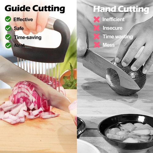 JAYVAR Large Onion Holder for Slicing, 3Pieces Large Tomato Slicer, Stainless Steel Onion Chopper Vegetable Cutter for Potato Lemon, Meat Tenderizer Tool, Kitchen Food Slicer Guide for Neat Slicing