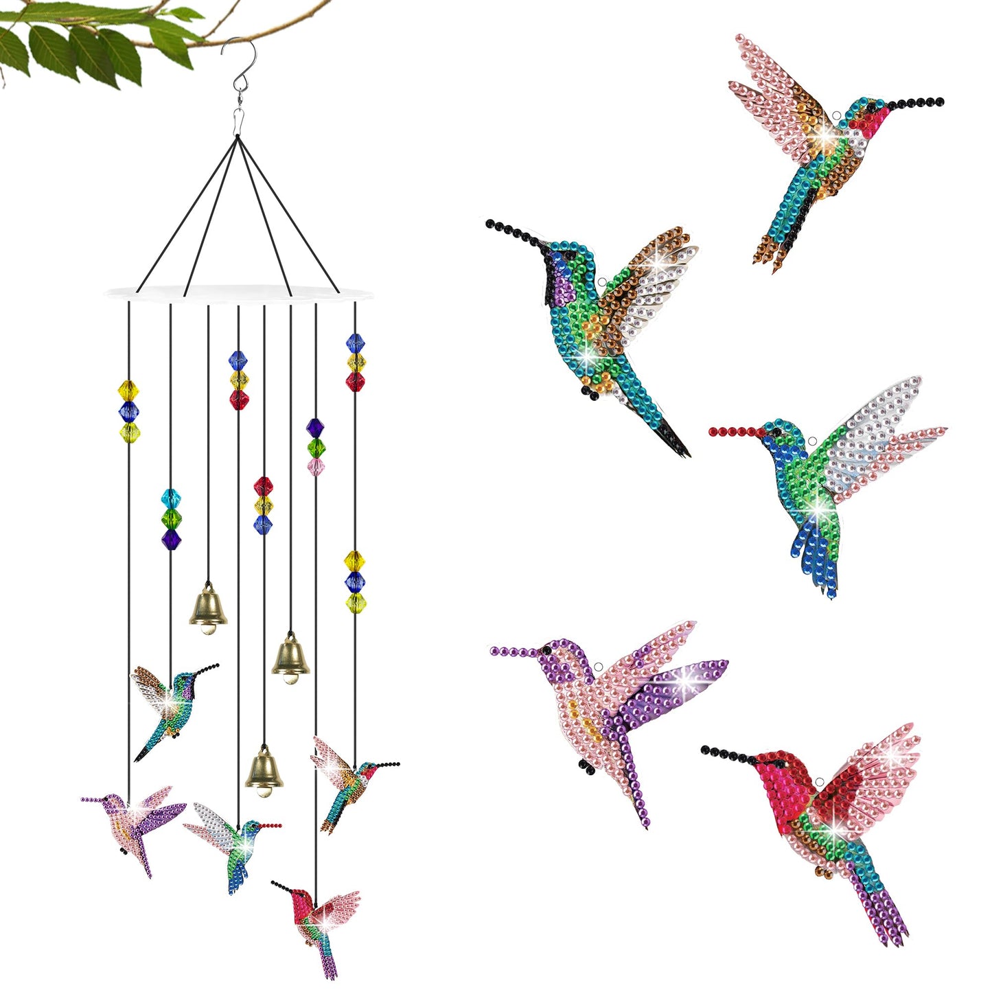 Vcekract Hummingbird Diamond Painting Wind Chimes, Suncatcher Double-Sided Diamond Art Kits for Adults, Adult Craft Kits for Garden Decor