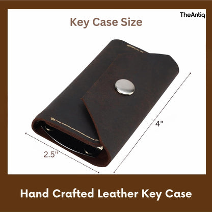 TheAntiq Genuine Leather Key Organizer Wallet – Compact Key Holder Case with 6 Hooks & Cash Pocket, Snap Closure Keychain with Carabiner for Car & Home Keys, Brown