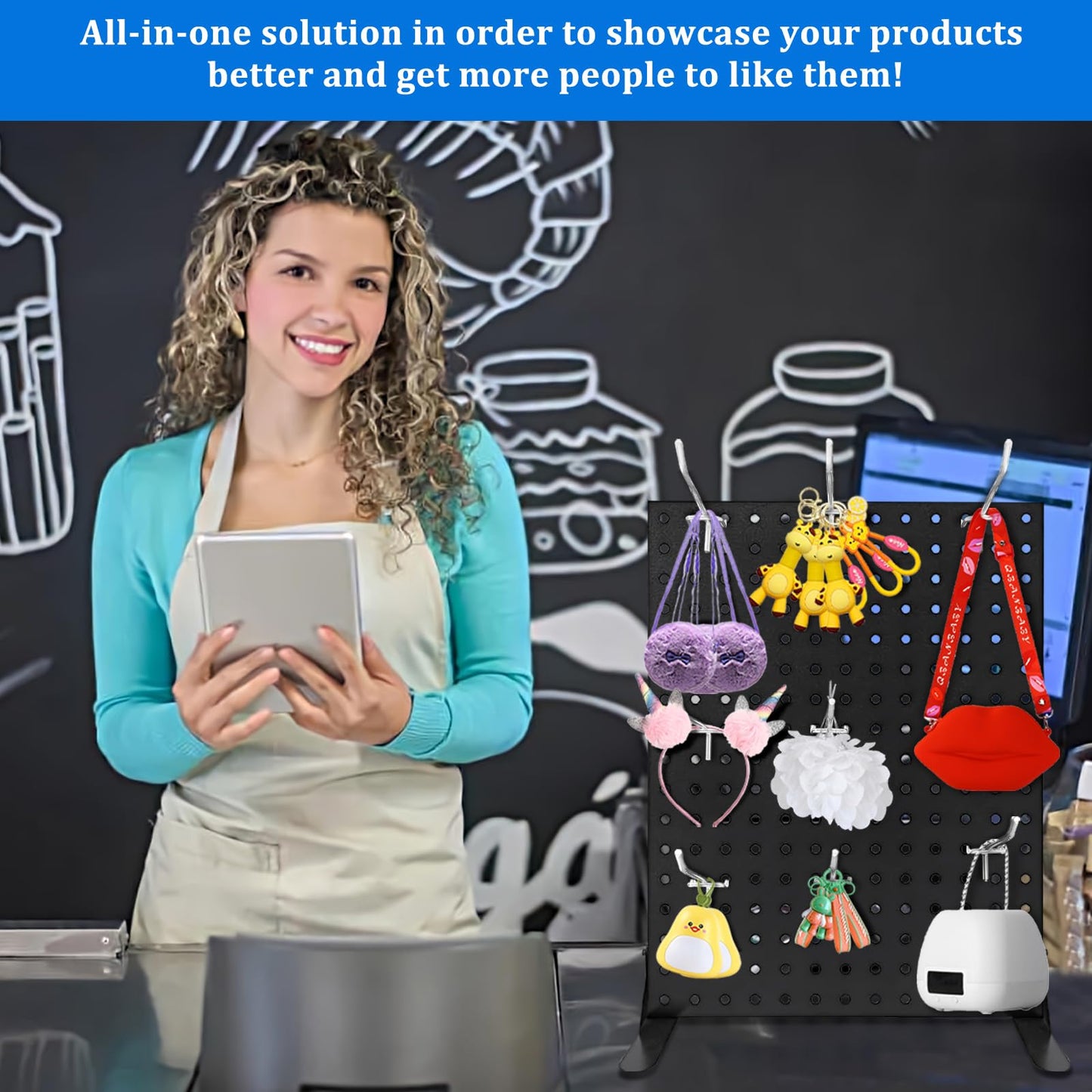 Uppcasir 2PCS Pegboard Display Stand With 20 Hooks for Craft Shows, Metal Jewelry and Key Ring Retail Display Racks for Selling Accessories, Retail Stores, Vendors & Events, 17 X 13 Inch